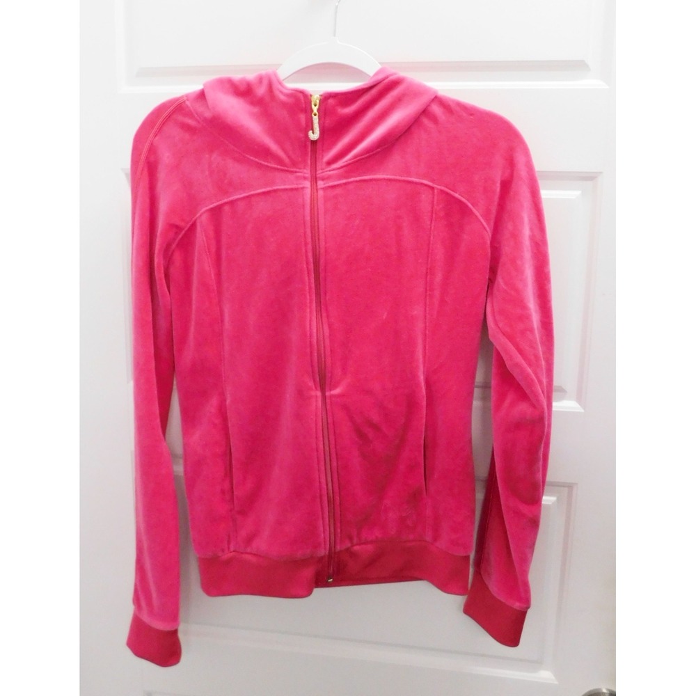 Juicy Couture Velour Hoodie Pink Full Zip Rhinestone Juicy Pull Womens Small